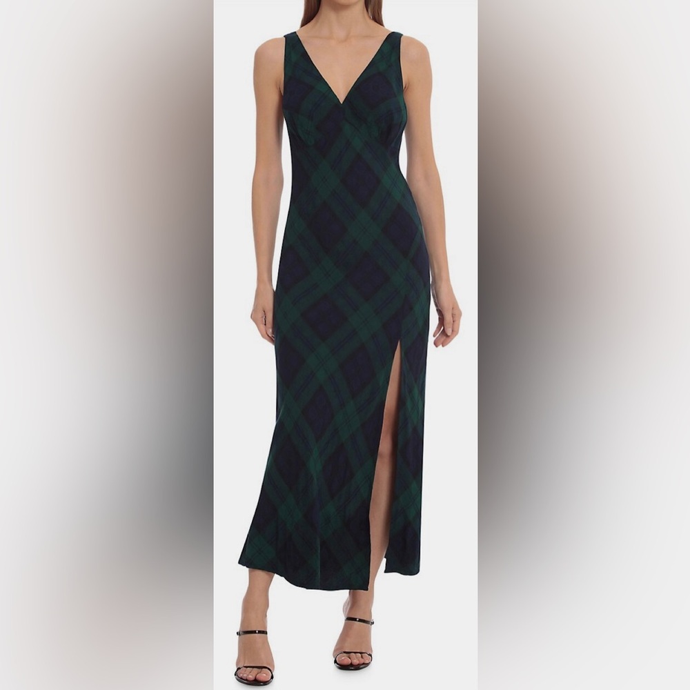 Elegant Green Plaid Maxi Dress